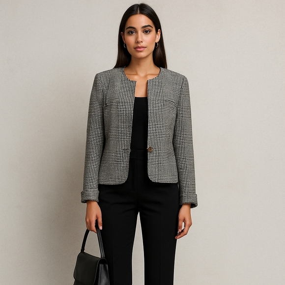 Giorgio Armani Jackets & Blazers - Giorgio Armani Plaid Houndstooth Collarless Wool Blazer Jacket Size 42/6